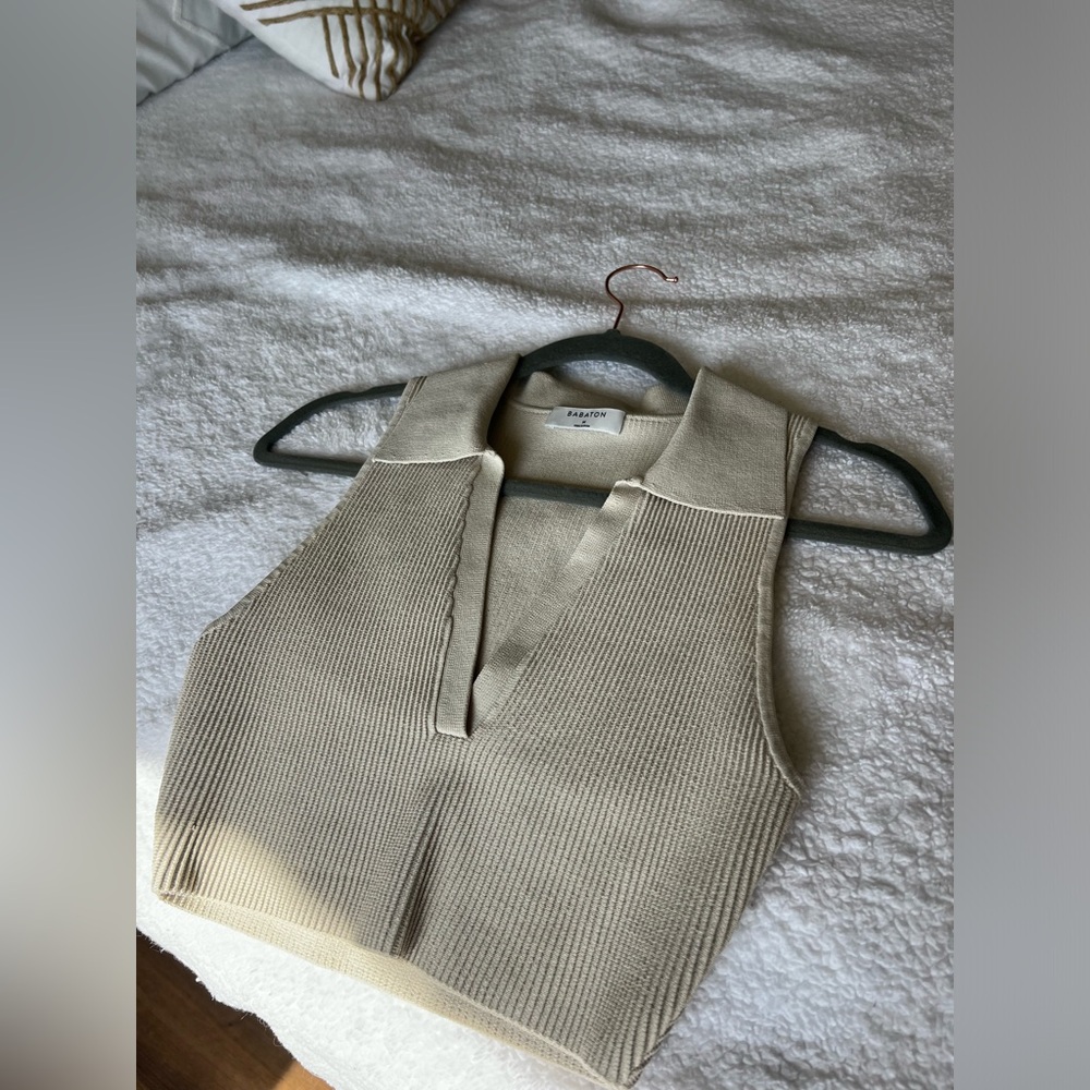 Aritzia Beige Sleeveless Crop Top